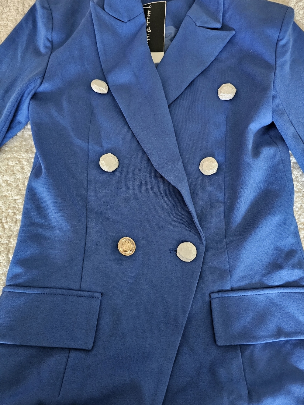 Blue Double-Breasted Women's Blazer Jacket - Picture 3 of 6